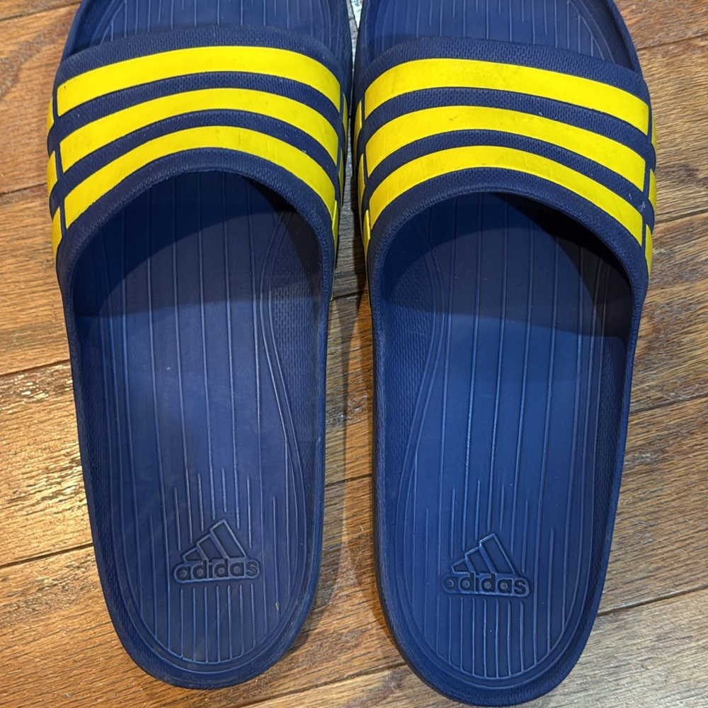 Adidas Men's Navy and Yellow Swim Slides